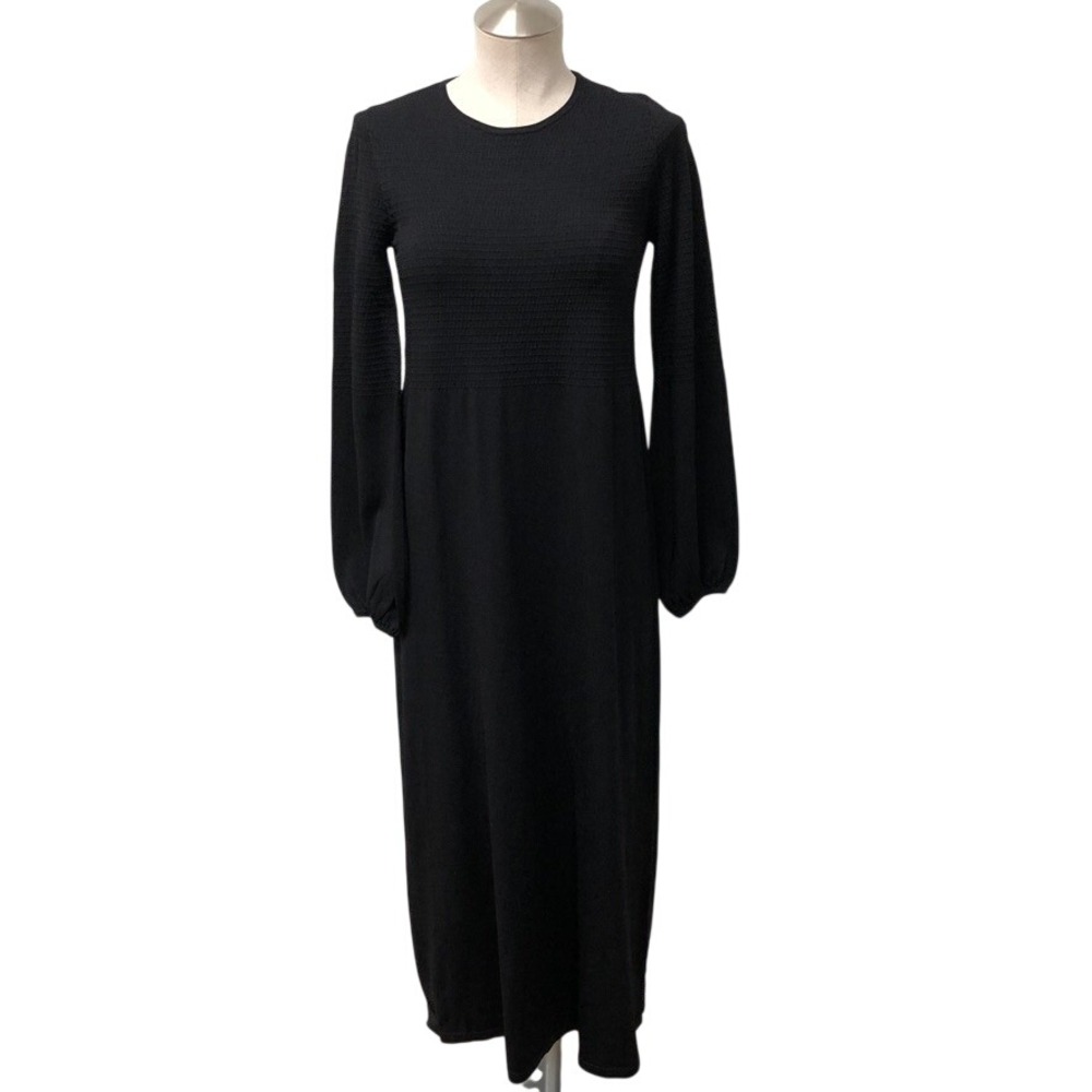 Pomander Place Maxi Dress Womens Small Black Smocked Balloon Sleeve Pearl